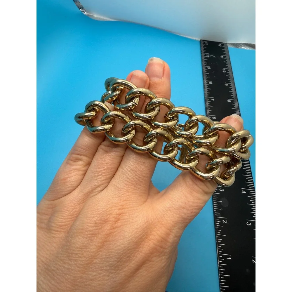 Chunky‎ Gold Tone Double Row Curb Chain Bracelet Statement Link Jewelry 8 Inch